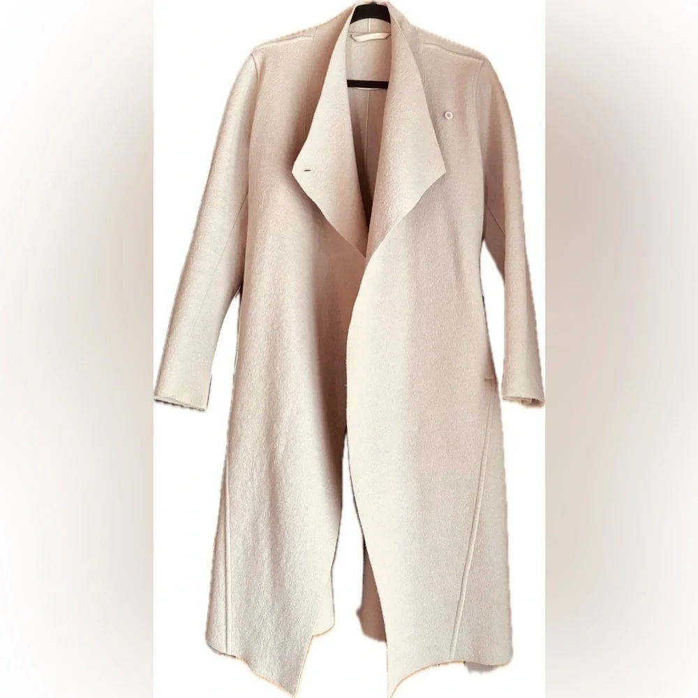 Light blush pink Wool Coat, Belted - Picture 4 of 14